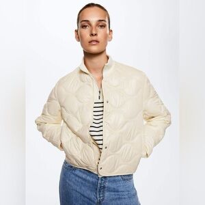 Mango Cotton Cream Quilted Jacket- XL